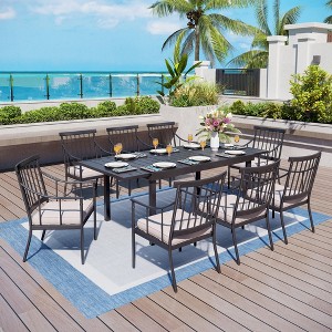 Captiva Designs 9pc Patio Dining Set with Slat-top Adjustable Steel Rectangle Table & Stylish Metal Arm Chairs - 1 of 4