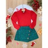Red Turtleneck Top and Green Tweed Skort Set Mia Belle Girls - 2 of 4