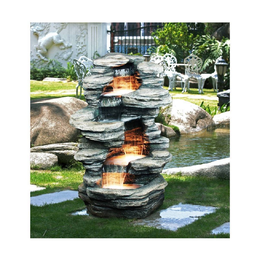 Hi-Line Gift Ltd. Four Level Indoor/Outdoor Rock Fountain With Halogen Light