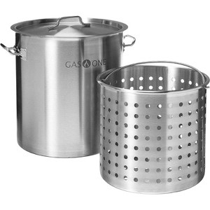 GasOne 64 qt. Stainless Steel Stock Pot with Lid and Basket with Reinforced Bottom Heavy-Duty for Deep Frying, Turkey Frying, Seafood Boil - 1 of 4