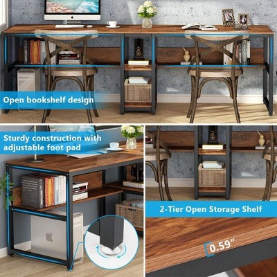 78.7" Brown Wood Double Desk with Open Storage Shelf