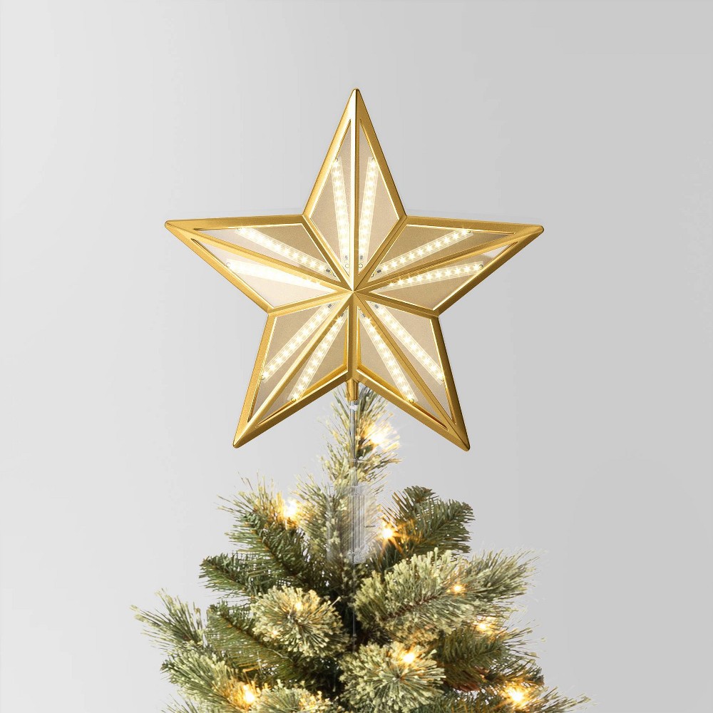 12.25" Pre-lit Faceted Star Christmas Tree Topper Gold with Warm White Lights - Wondershop™: Indoor Decor, 12.25" Height