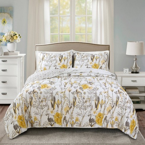 Full Queen 3pc Adalia Quilt Set Yellow Gray Lush Dcor Target