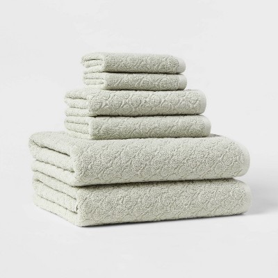 6pk Textured Bath Towel Set Green - Threshold™