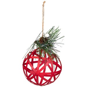 Northlight Rattan Style Metal Christmas Ball Ornament - 5" - Red - 1 of 4