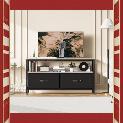 39'' TV Stand for TVs up to 50'' - Entertainment Center with 2 Fabric Drawers & Open Shelf, Adjustable Footpads