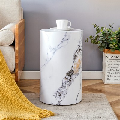 FONTOI Cylindrical Coffee Tables with Anti-slip Feet for Small Spaces Living Room Bedroom Balcony Office Side Table, White, 12"*19.7"*12"