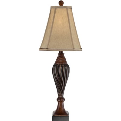 Elegant Two-Tone Brown Urn-Shaped Table Lamp with Beige Fabric Shade