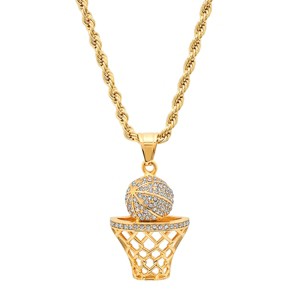 Steeltime Men's stainless steel simulated diamond basketball and hoop pendant. Color Options: Silver, Gold, Black - 1 of 4