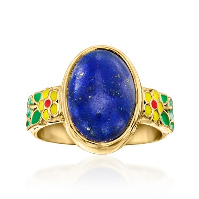 Ross-Simons Lapis and Multicolored Enamel Floral Ring in 18kt Gold Over Sterling