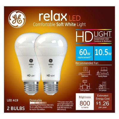 GE 2pk 60W Equivalent Relax LED HD Light Bulbs Soft White
