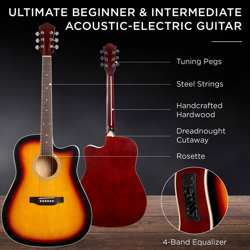 Best Choice Products Beginner Acoustic Electric Guitar Starter Set 41in w/ All Wood Cutaway Design, Case, 3 of 8