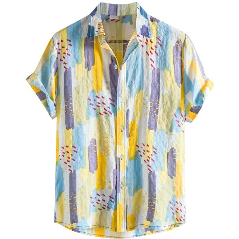 Lars Amadeus Men's Summer Irregular Print Shirt Short Sleeves Button ...