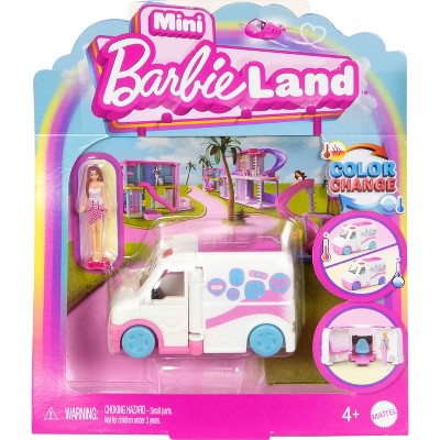 Barbie Mini BarbieLand Vehicle Set with 1.5" Doll, Color Change Care Clinic