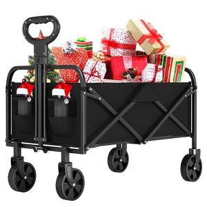 Collapsible Wagon Cart, Foldable Utility Wagon for Transporting Gifts, All-Terrain Wheels, Adjustable Handle, Drink Holders, Beach, Camping - 1 of 4