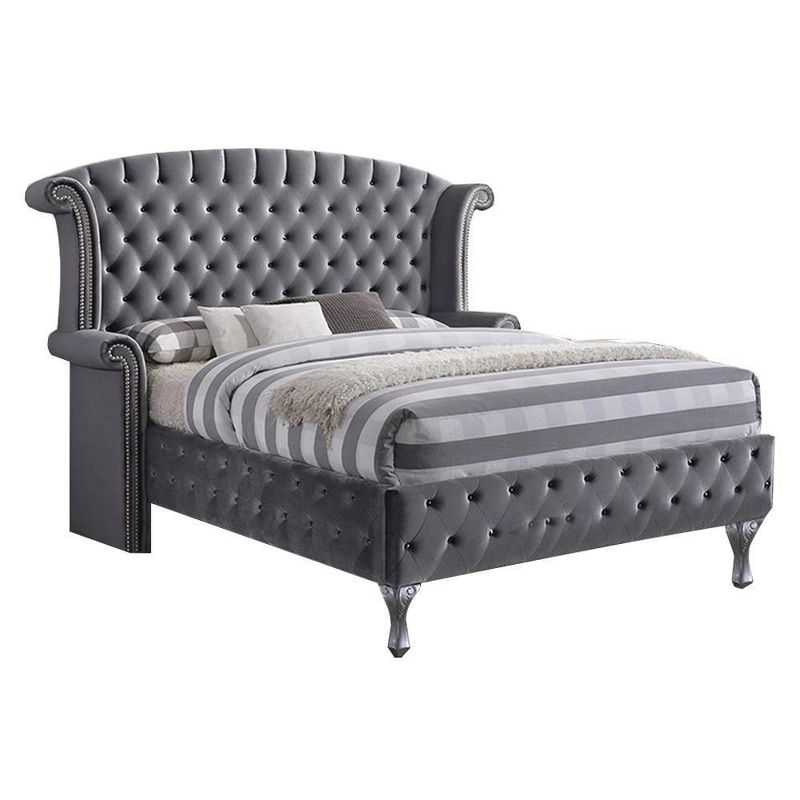 Rebekah Queen Bed Gray Fabric - Acme Furniture, 3 of 7