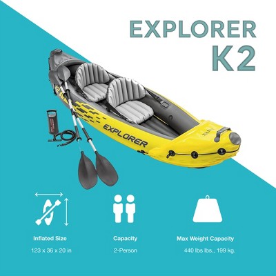 Explorer K2 Yellow 2-Person Inflatable Kayak with Oars and Pump