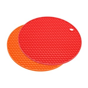 Unique Bargains Silicone Heat Resistant Non-slip Flexible Trivet Mats Orange, Red 2 Pcs 7.08" x 7.08” x 0.24" - 1 of 3
