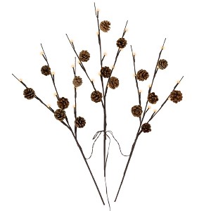 Northlight Lighted Pinecone Christmas Branch Bundle - 23" - Warm White LED - Set of 3 - 1 of 4