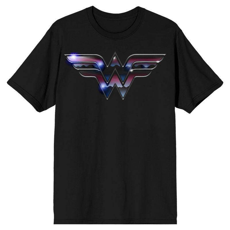 Wonder Woman Chrome Logo Men's Black T-shirt, 1 of 3