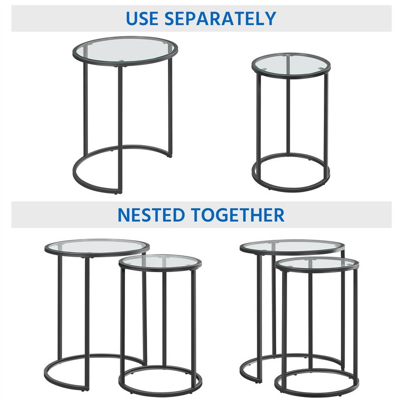 Yaheetech Round Nesting End Table Set with Metal Frame and Glass Top for Living Room, 6 of 10