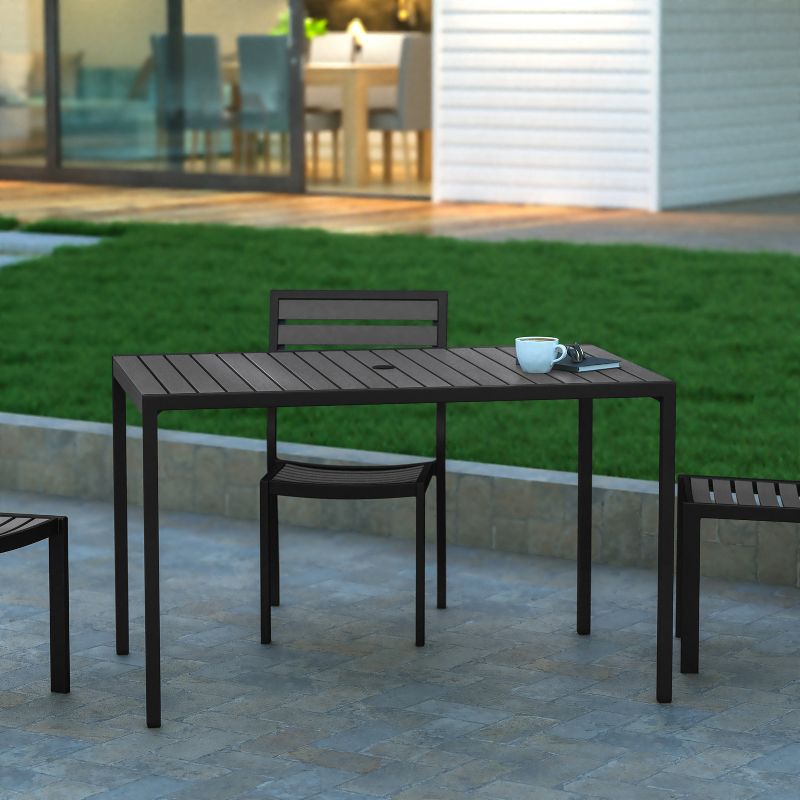 Emma and Oliver All-Weather Faux Teak Patio Dining Table with Steel Frame - Seats 4, 2 of 9