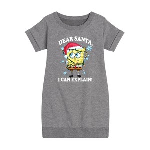 Girls' - SpongeBob SquarePants - Dear Santa Graphic Short Sleeve Fleece Dress - 1 of 4