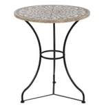 Accent Table, Floral Wooden Top With Black Iron Base - Olivia & May