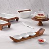 Nambe Quatro Snack & Serve Set, 4 Porcelain Bowls & Acacia Wood Rest Base - 3 of 4
