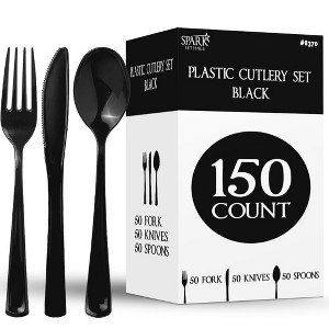 150 Pack Plastic Silverware Heavy Duty, Disposable Cutlery, 50 Spoons, 50 Forks, 50 Knives, Plastic Utensils Set for Party - SparkSettings - 1 of 4