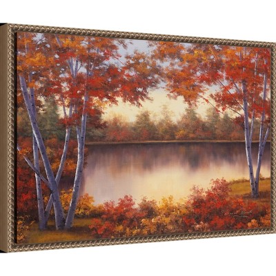 Red and Gold Trees Landscape Canvas Print with Beaded Bronze Frame