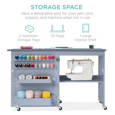 Light Blue MDF Sewing Machine Table with Craft Storage and Trays