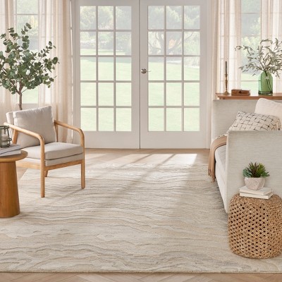Beige Abstract Handmade Wool Rectangular Area Rug