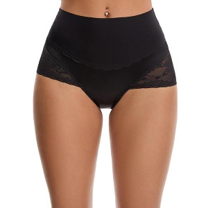 INSPIRE CHIC Women's Hi-Cut Satin High Waisted Lace Trimmed Tummy Control Underpants Briefs - 1 of 4