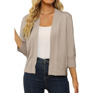 Women's 3/4 Sleeve Cropped Cardigan Sweater Open Front Short Shrugs Cardigans Lightweight Sweaters - 1 of 4