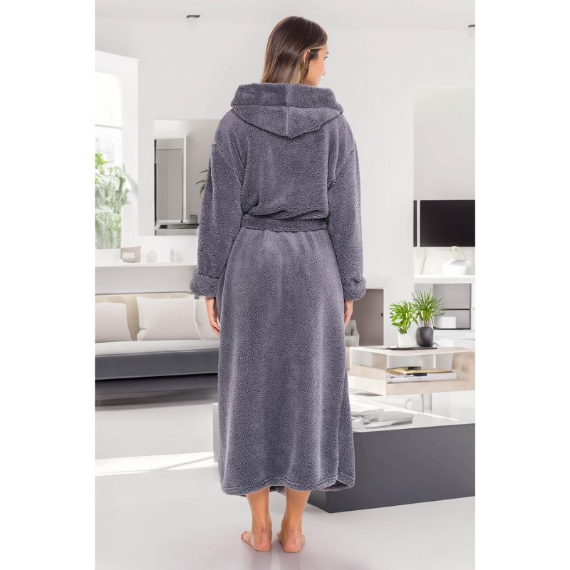 ADR Women's Fuzzy Plush Fleece Bathrobe with Hood, Soft Warm Hooded Lounge Robe, 5 of 9