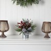 Nearly Natural 12-in Frosted Pinecones and Berries Artificial Arrangement in Vase with Decorative Plaid Bow - 3 of 4