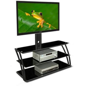 Mount-It! TV Stand with Mount and Storage Shelves | Entertainment Center Fits 32 to 60 Inch Screens | VESA 100x100 to 600x400 | Glass Shelving