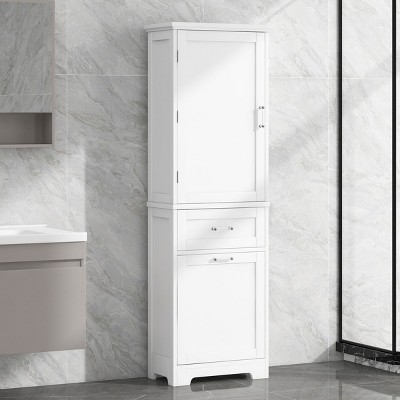 Tall Bathroom Storage Cabinet, Bathroom Cabinets  With 2 Drawers And Adjustable Shelf, Bathroom Cabinets With Anti-Toppling Device-Cuddlewood