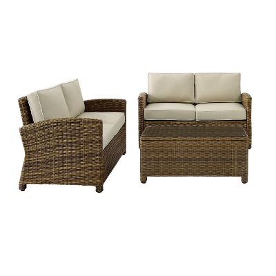 Bradenton 3-Piece Brown Wicker Outdoor Seating Set with Sand Cushions