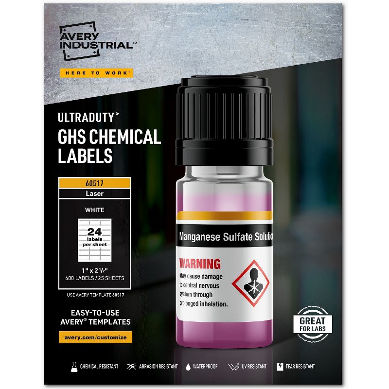 Avery GHS Chemical Labels 24UP 5BX/CT White 60517, 1 of 5