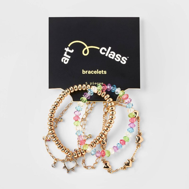 Girls&#39; 5pk Mixed Bracelet Set with Stone and Heart Charms - art class&#8482;, 3 of 5