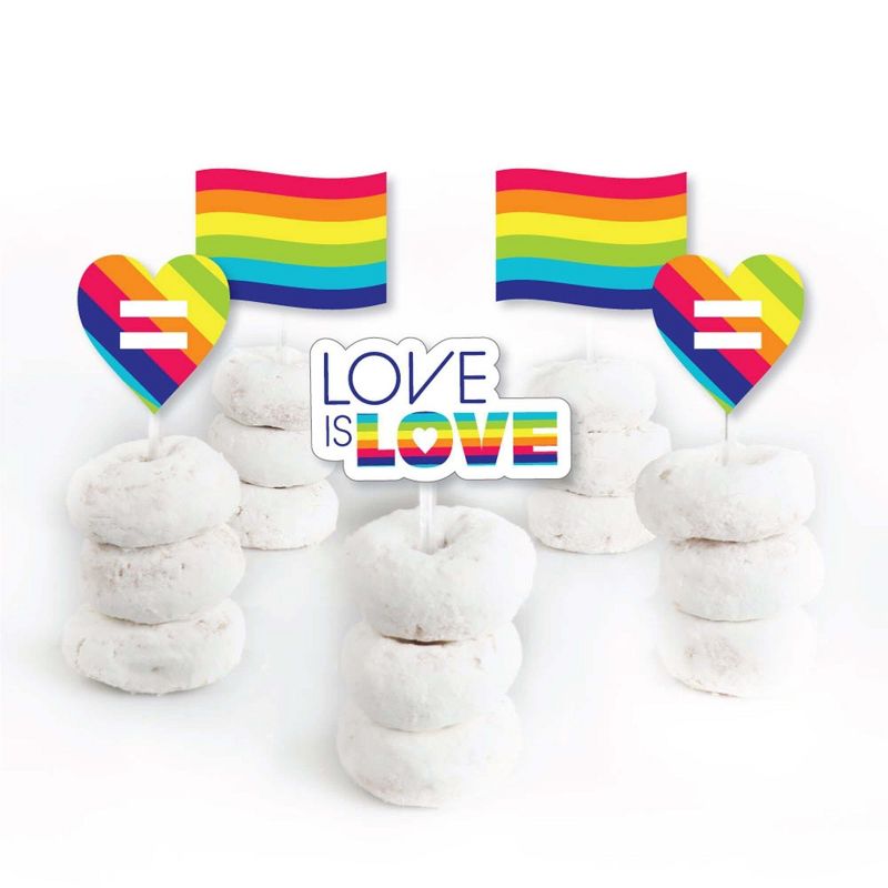 Big Dot of Happiness Love is Love - LGBTQIA+ Pride - Dessert Cupcake Toppers - Rainbow Party Clear Treat Picks - Set of 24, 2 of 7
