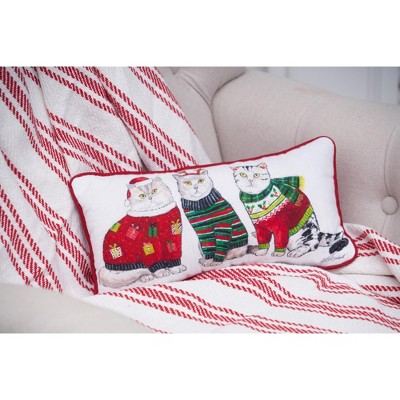 Festive Cats Embroidered Christmas Accent Throw Pillow