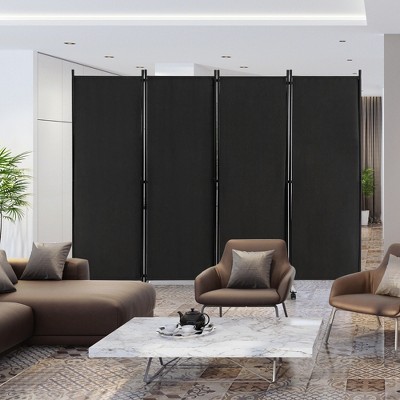 Black 4-Panel Folding Room Divider with Lockable Wheels