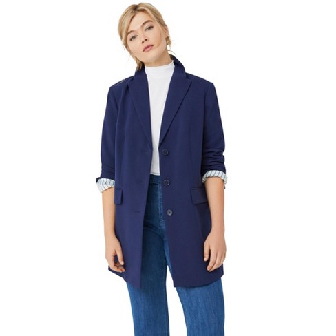 Ellos Women's Plus Size Long Boyfriend Blazer Relaxed Fit Jacket Work &  Casual - 32, Navy Blue