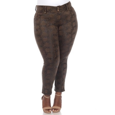 Plus Size Faux Suede Snake Print Pants - White Mark