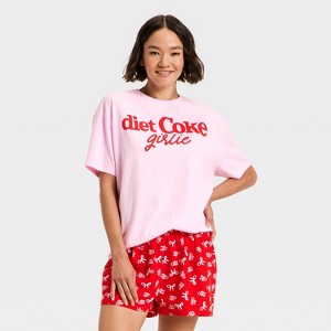 Women's Diet Coke Girlie Graphic Sleep Pajama Set - Pink - 1 of 3