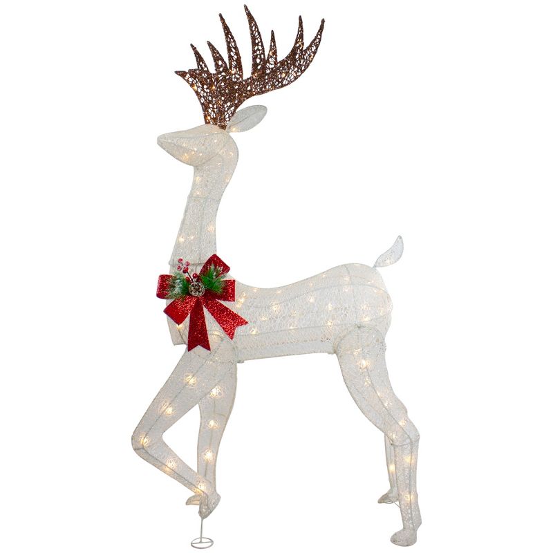 Northlight 60" LED Lighted Glitter Reindeer with Red Bow Outdoor Christmas Decoration, 1 of 8