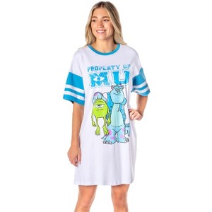 Disney Womens' Property Of Monsters University Nightgown Pajama Shirt Dress White - 1 of 4